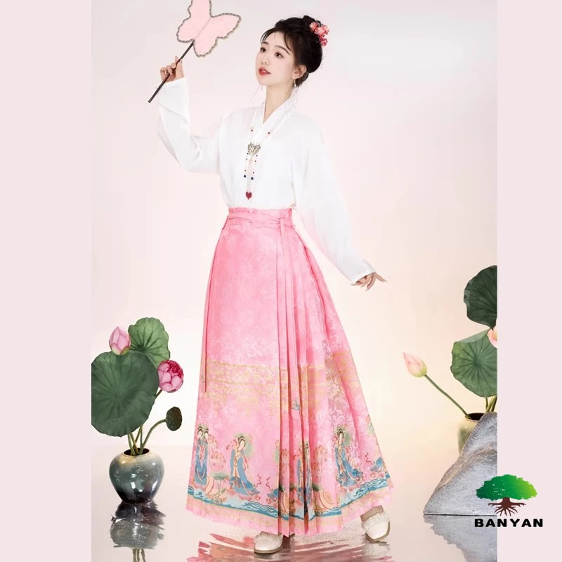 Spring Autumn Styles Slimming Hanfu New Women Adults Original Lotus Immortal Ming Style Horse Face Skirt Hanfu Dress