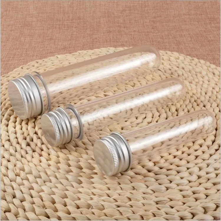 160*33mm Empty Food Grade 100ml PET Cylinder Plastic clear Silver Metal Aluminium Screw Lids Round Bottom test