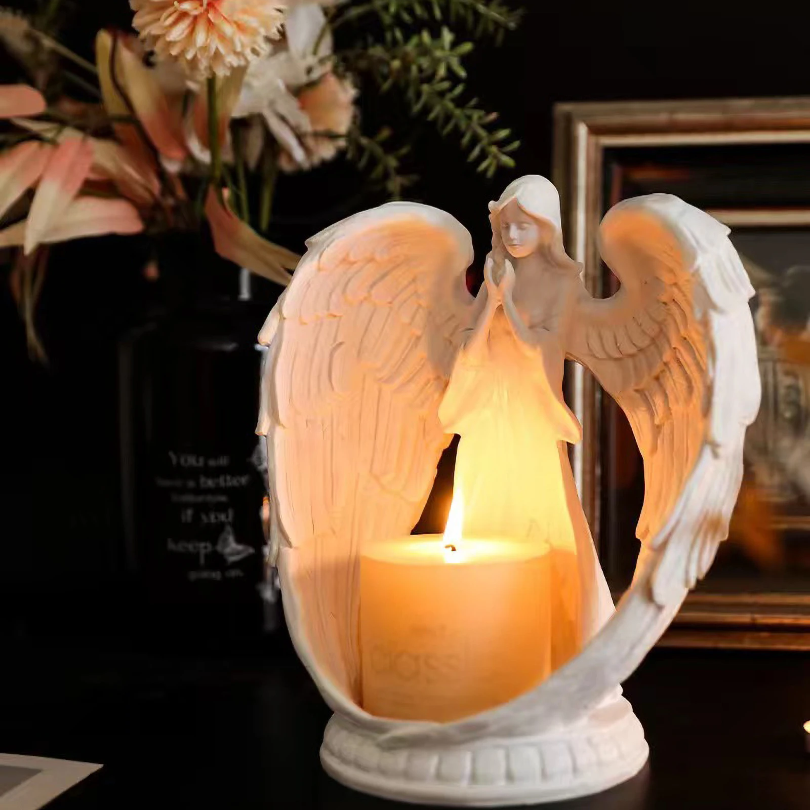 Fengzhi Factory Pure white wings angel statue Angel candlestick Living room dining room decoration decoration resin crafts
