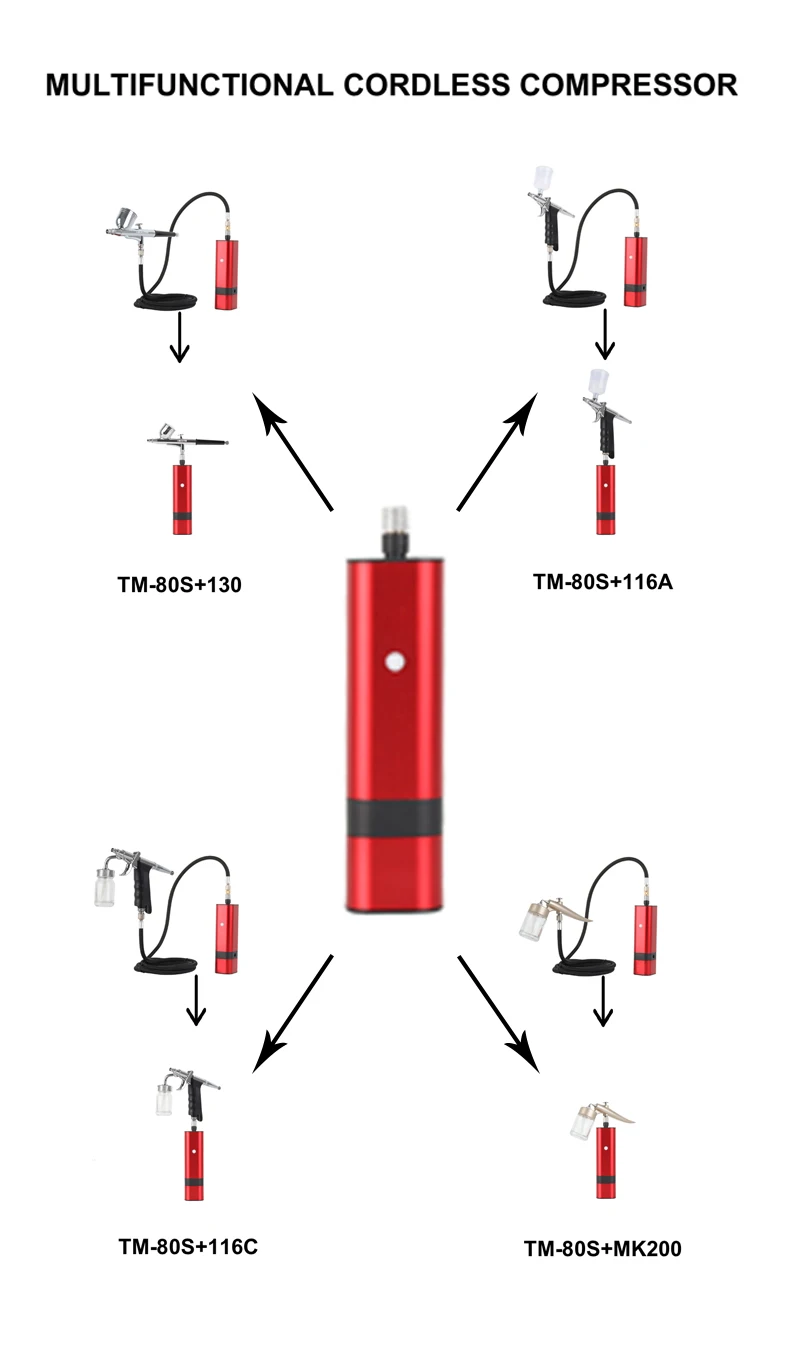 Trigger type high pressure at 30psi cordless airbrush with braided hose for multifunctional use