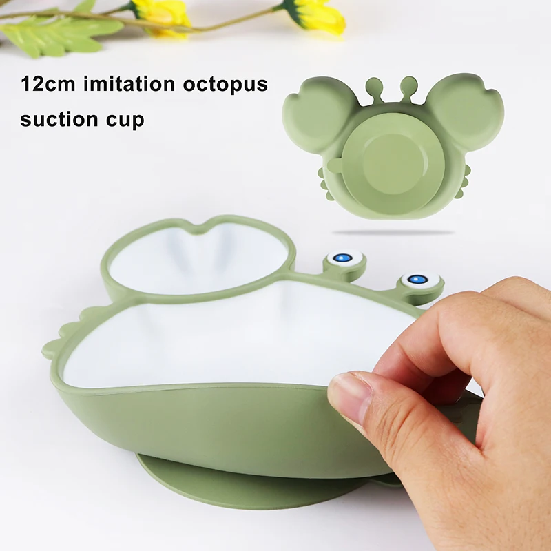 Food Grade Safe Silicone Material Baby Feeding Set Bowl With Spoon Kids Tableware Crab Shape Infant Suction Bowl