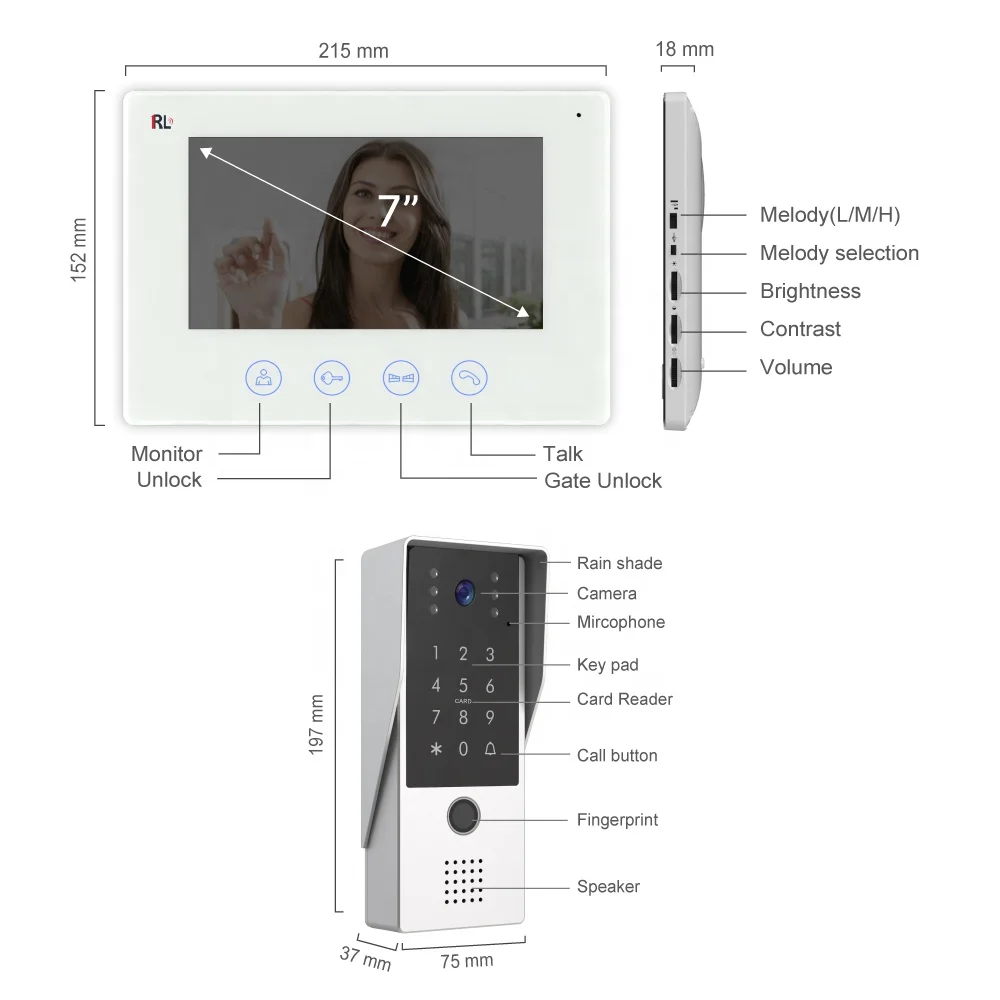 Hot sale video door phone 1080p video doorbell camera wireless  intercom video doorbell wireless with  fingerprint unlock