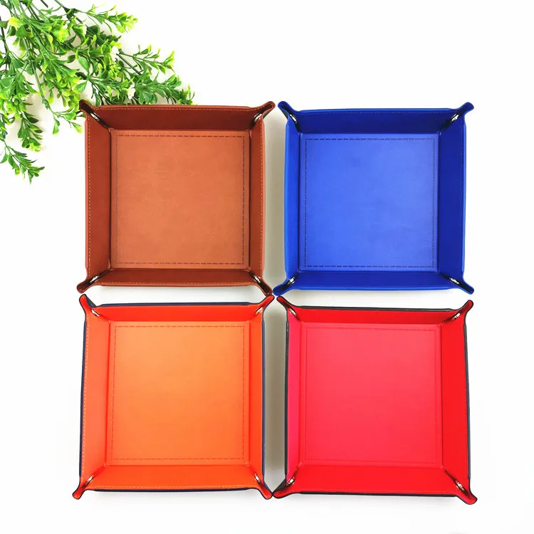
PU leather foldable bedside storage tray for storing jewelry bag keys mobile phone coin tray candy dice storage tray 