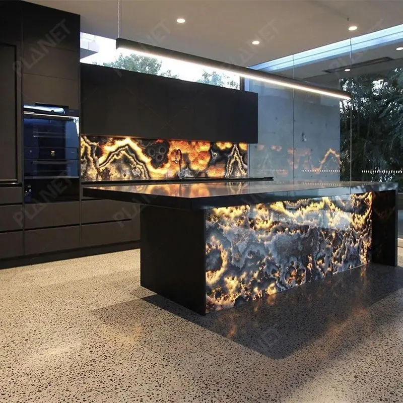 New Design Red and Black Countertop LED L Shape Bar Counter Table for Kitchen Cabinet