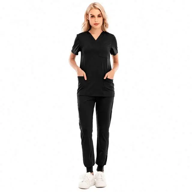 custom blank summer clothes hospital two piece scrubs clothing top and joggers uniforms sets nurse