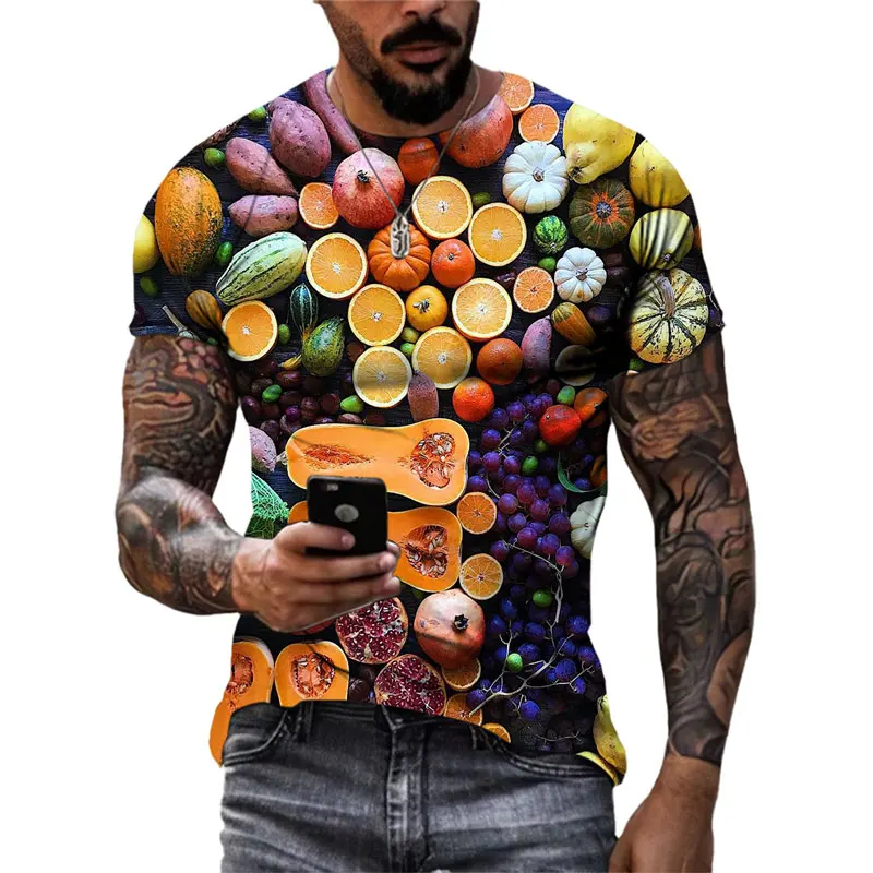 Fitspi Wholesale Fruits Vegetables Graphic T Shirts Men Summer Fashion Casual Funny 3d Printed O-neck Tees Top T-shirt Custom