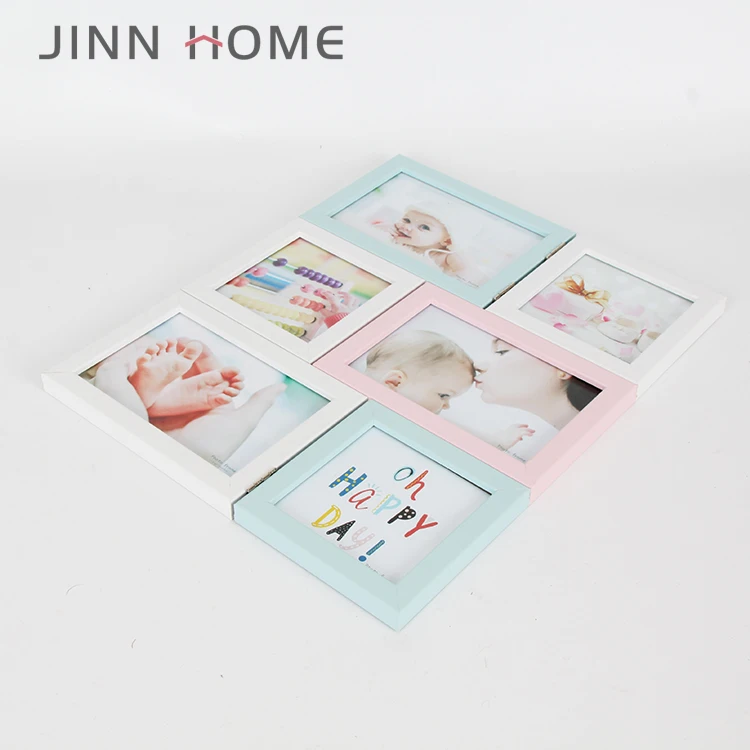 4x6 Picture Frames Collage MDF Openings with 9 Display Six Photos Pink Blue Wall Mounting Baby Gift