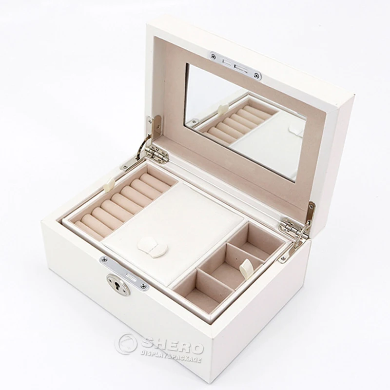 Pu Leather High Capacity Jewelry Storage Case With Mirror 3 Layers Flannel Jewelry Travel Box Big For Women Girls