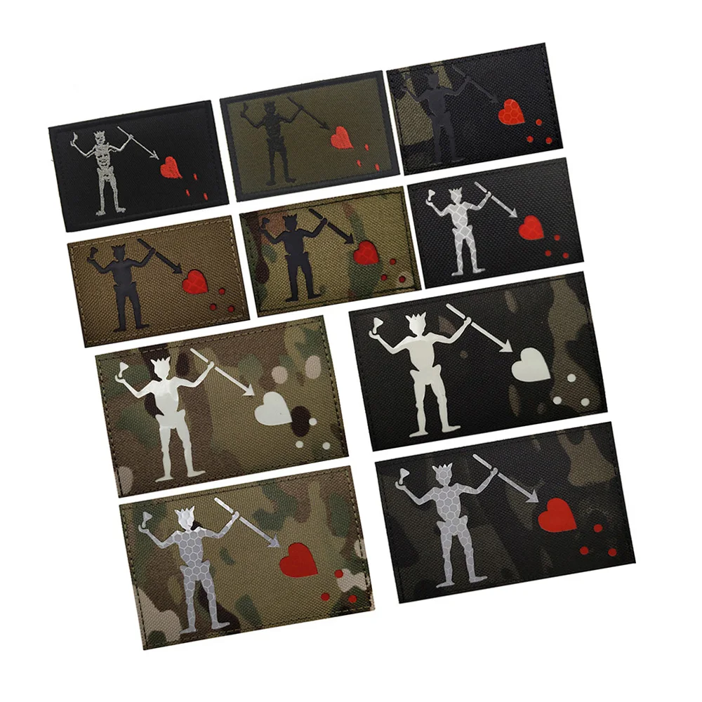 Reflective Beard Arm Badge with Hook Fastener Night Glow Pirate Edward Moral Badges for Tactical Pack and Hats