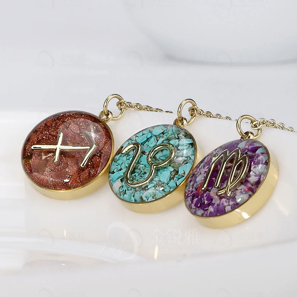 personalized zodiac constel stainless steel pendants necklace with natural stone and enamel - horoscope and lapis lazuli jewelry
