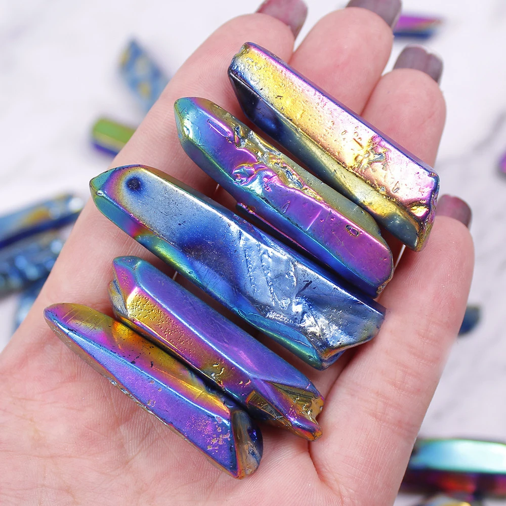 Natural Clear Quartz Titanium Coated Rainbow Crystal Quartz Home Decoration Tumbled Raw Stone