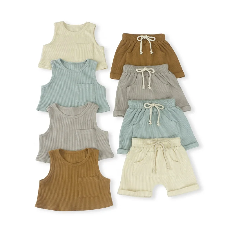 Custom Tag Sleeveless Summer Short Tops Kids Fashion Clothing Set For Teen Girls