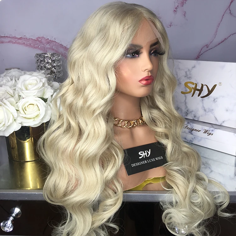 Готовы к отправке 12A 130% плотность 28 дюймов 16 дюймов Платина блонд HD полный парик шнурка прямые волнистые в наличии