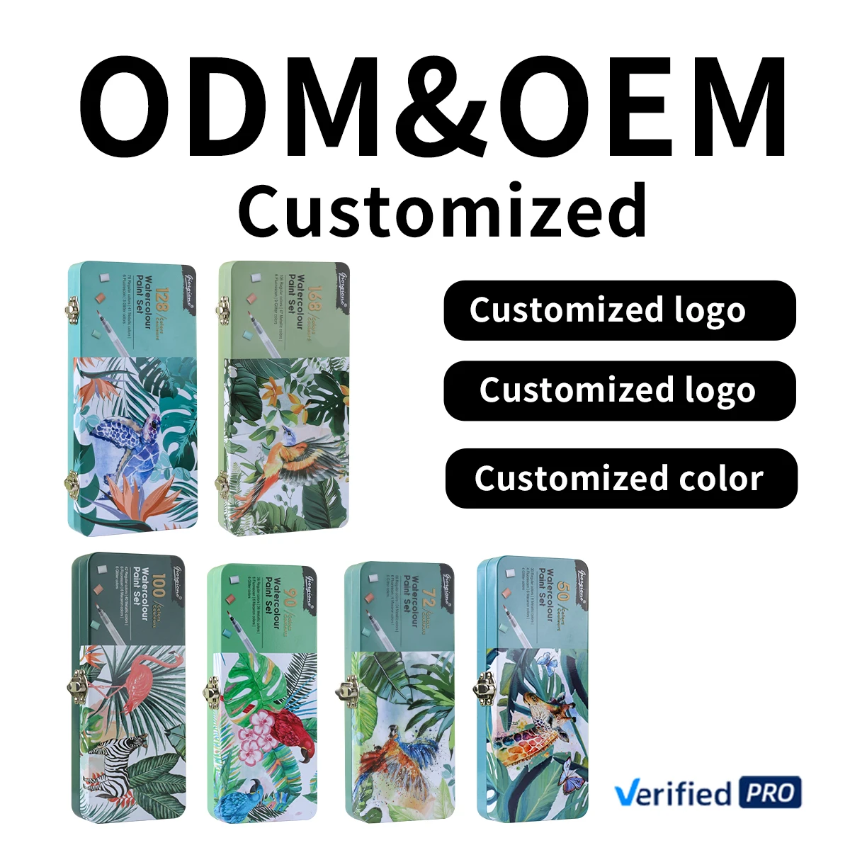 Giorgione 168 Colors Solid Glitter Metallic Watercolor Paint Set with Tin Box and Free Gifts For Watercolor Painting