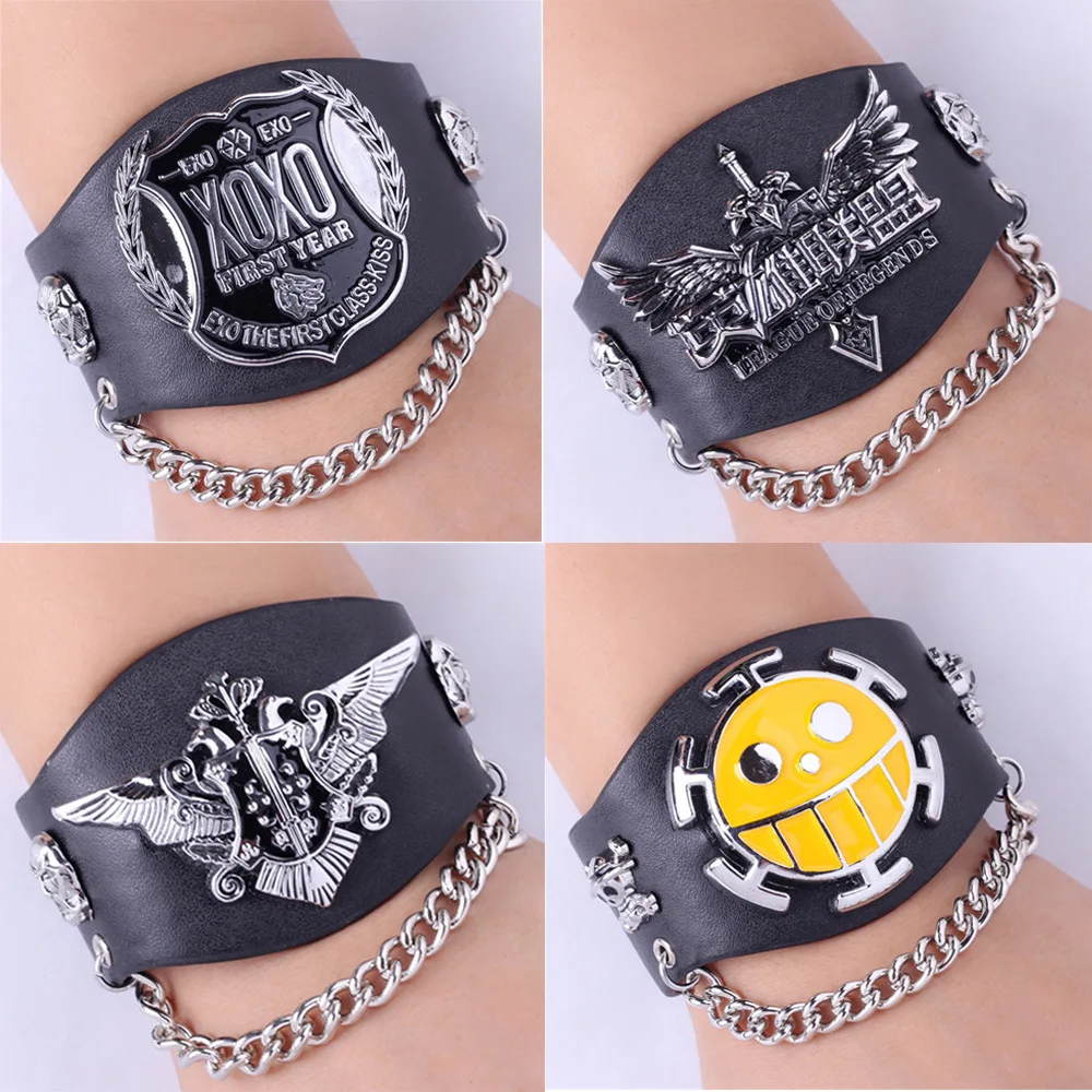 Black leather anime Attack on Titan  Bracelet  punk style  Bracelet
