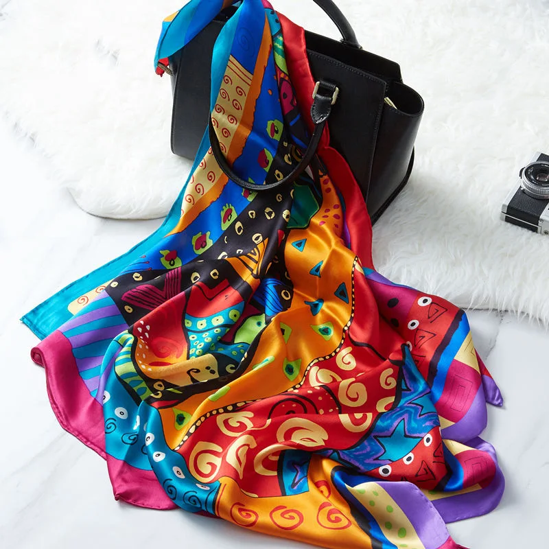 
Кошачий картина маслом 100% натуральный шелковый шарф для девушки и женщины шарфы подарок на весну, осень и зиму средства ухода за кожей шеи шарфы палантины 86*86 см 