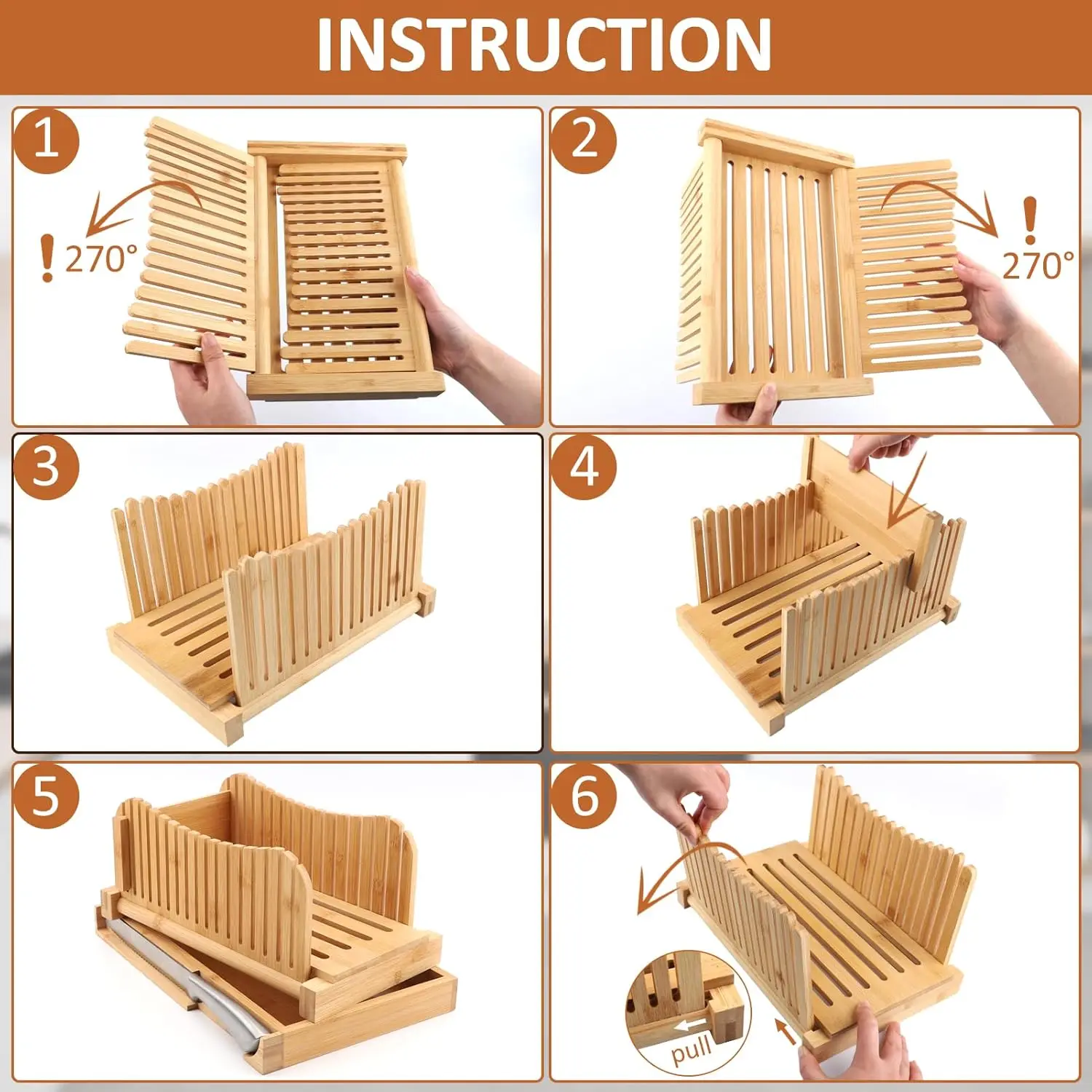Bamboo Bread Slicer for Homemade Bread, Foldable Adjustable Slicing width Bread Slicing Guides, Makes Cutting Bagels