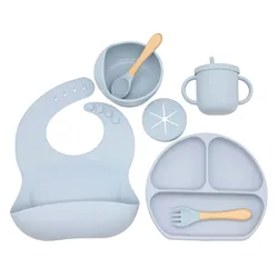 cheap price Food Grade BPA Free kids dinner supplies silicone bib spoon bowl baby eating baby feeding set