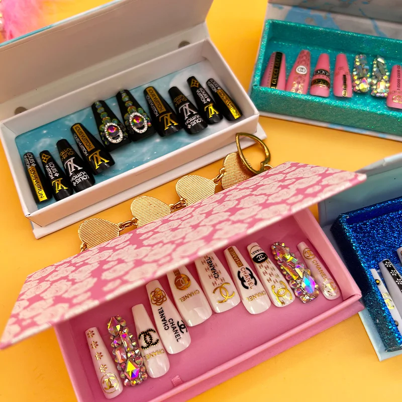 Customized private label crystal false  nails custom packaging box press on nail