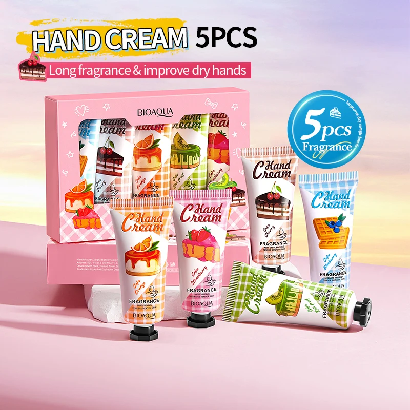 BIOAQUA Natural Skin Care Orange Blueberry Cherry Strawberry Cake Moisturizing Whitening Rejuvenating Mini Lotion Hand Cream Set