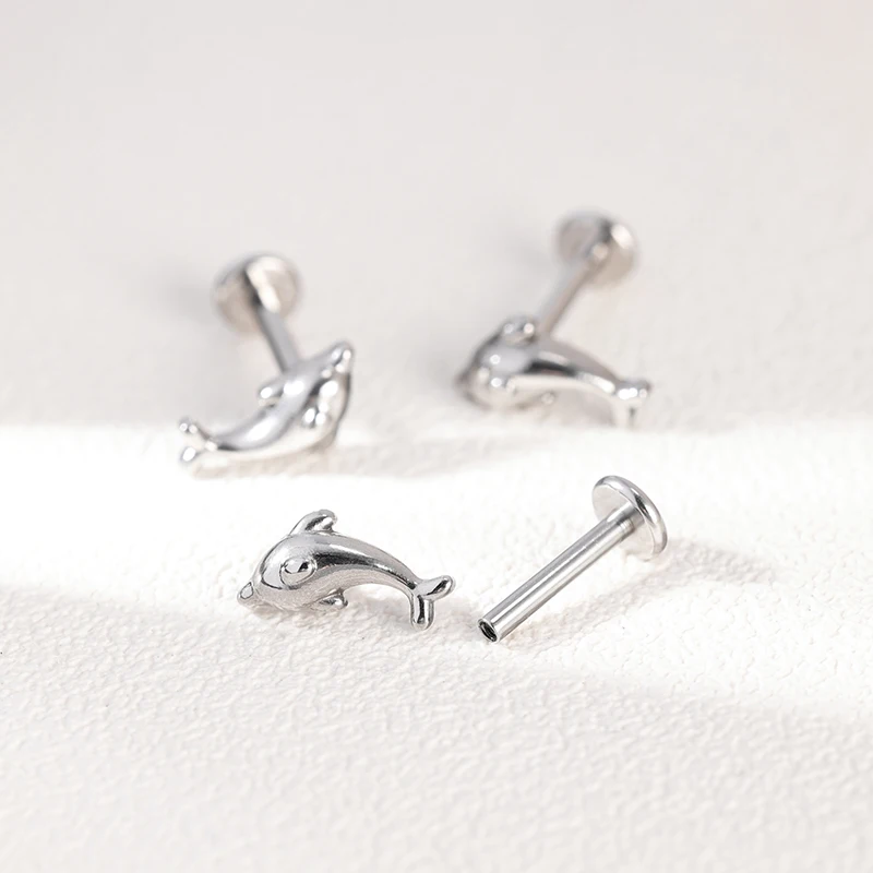 Dolphin Design Stainless Steel Labret Bar Piercing Labret Internally Threaded Lip Earring Studs