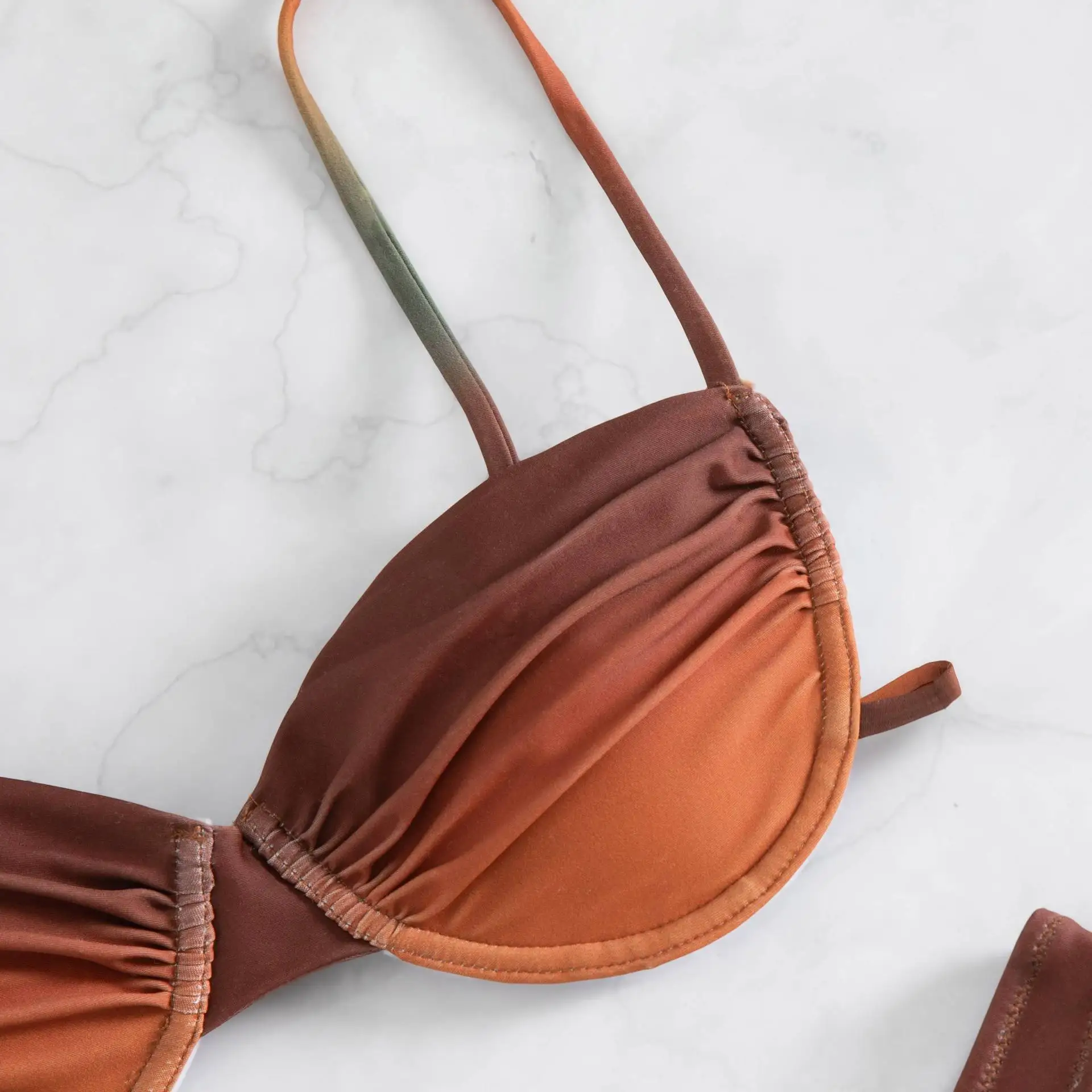 Aide New Push up Swimwear Sexy High Waist Bikini Two Piece Gradient Color Swimwear for Women