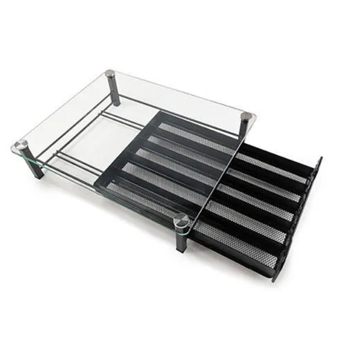New Product Pull Out Glass Coffee Rack Glass Cover 60 Cups Metal Storage Rack Coffee Rack Capsule Holder