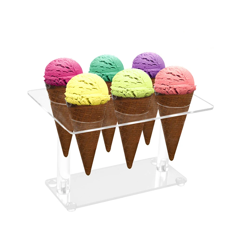 
Clear Acrylic Square Shaped Ice Cream Cone/Sushi Hand roll Stand Holder, 6 Holes 