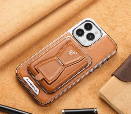 High quality men women use plating pu leather phone case card bag magnetic mobile phone id card holder for credit card