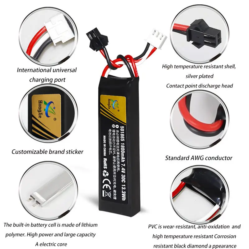11.1V 1800mAh Rechargeable Lithium ion Battery, used for Airsoft gun Water gun Toy gun accessories 30C 501865 battery