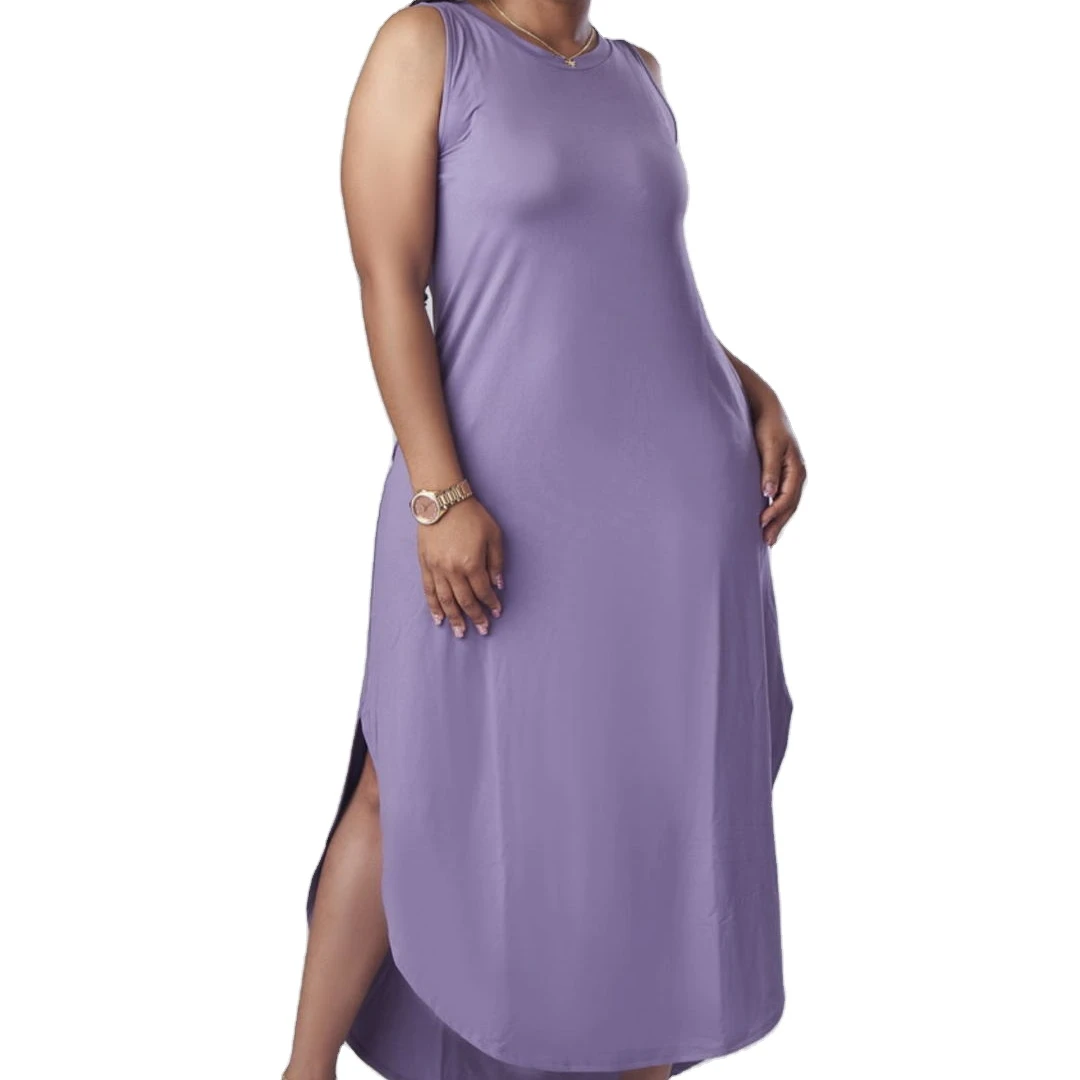 New Fashion Summer Women New Fashion Sleeveless Solid Color Slit Casual Elegant Long Dress