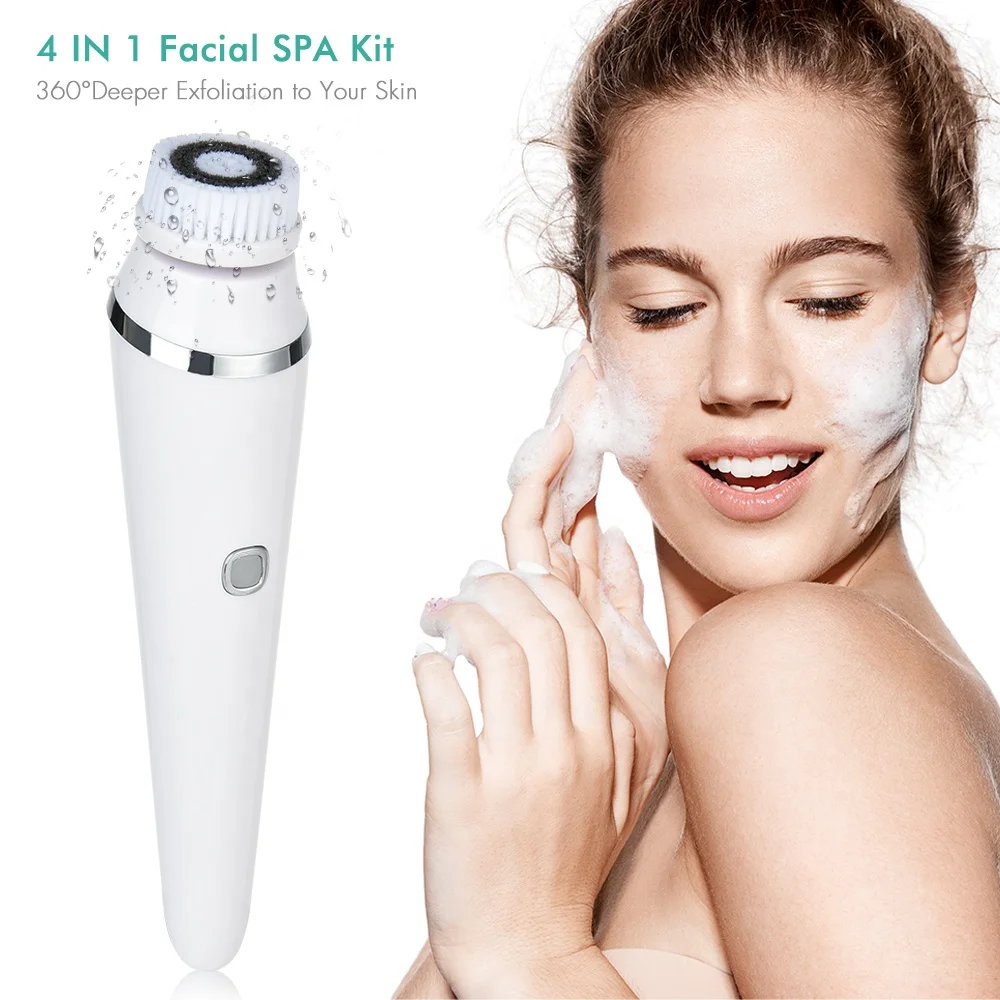 Free sample  4in One Facial Cleanser Brush Private Label Replaceable Cleaning Brush Head Waterproof Electric Face Brush
