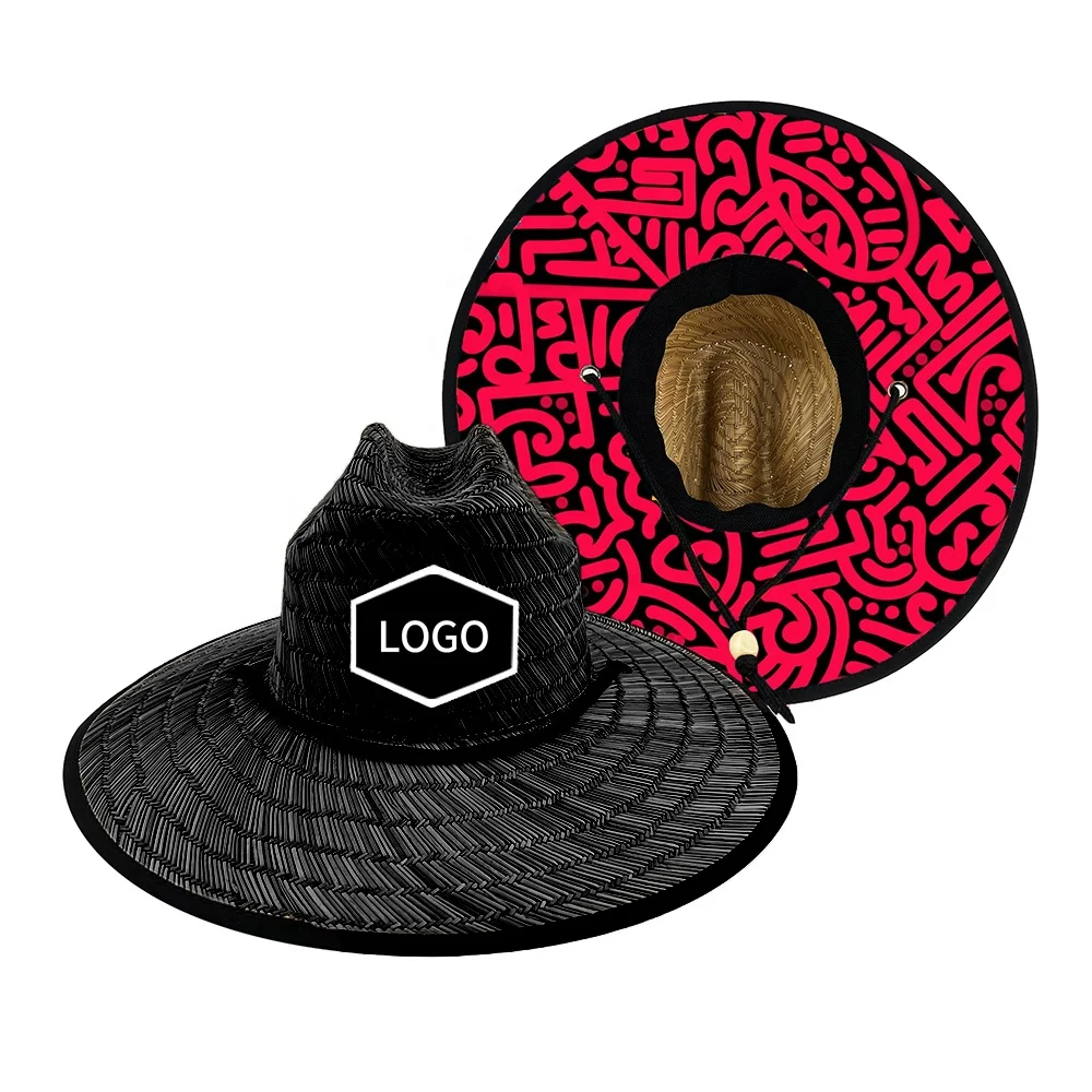 CUSTOM LOGO surfing men unisex uv sun womens summer natural black sombreros de paja lifeguard life guard straw hat for men women