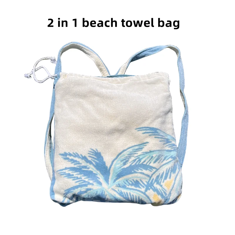 2 in 1 cotton velour beach towel bag custom printed large backpack towels