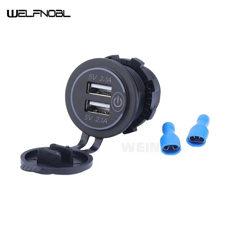 Touch Dual USB LED Charging Socket 5V 4.2A 12-24V Power Outlet Car Power Charger For Boat Motorcycle (Blue)