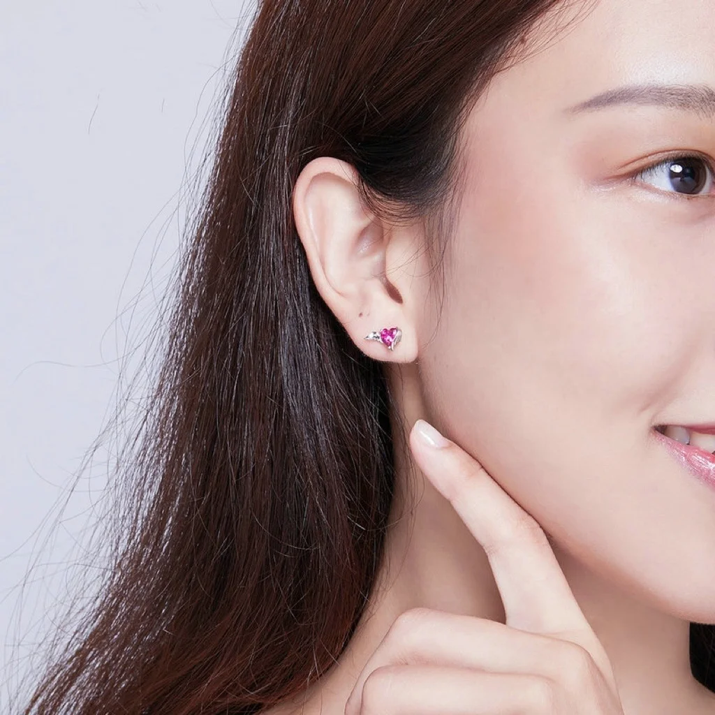 Original Factory Direct Sales S925 Sterling Silver Two-Piece Set Earrings and Necklace with Red Zircon Gold Plated