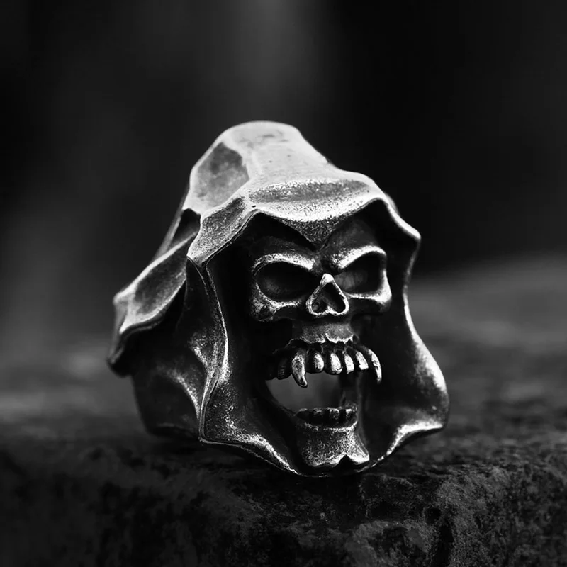 SS8-1127R New Style Stainless Steel Cape Demon Death Skull Ring For Men High Quality Punk Hip Hop Heavy Jewelry Wholesale
