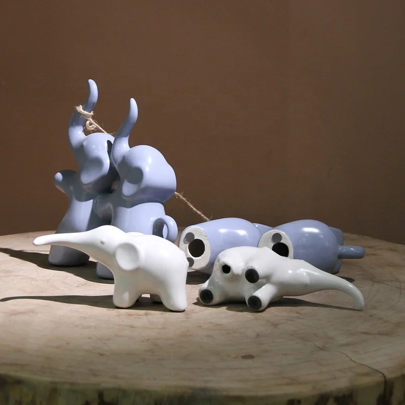 Exclusive Exquisite Creative Cute Desktop Decor Mini Animate Cartoon Ceramic Elephant Tug of War Indoor Decor