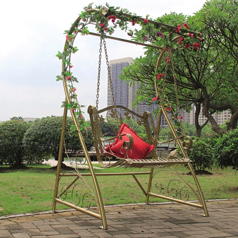 Outdoor Swing Rocker Leisure Garden Iron Hanging Chair Adults Park Balcony Metal Skeleton Double Hanging Chair With Awning