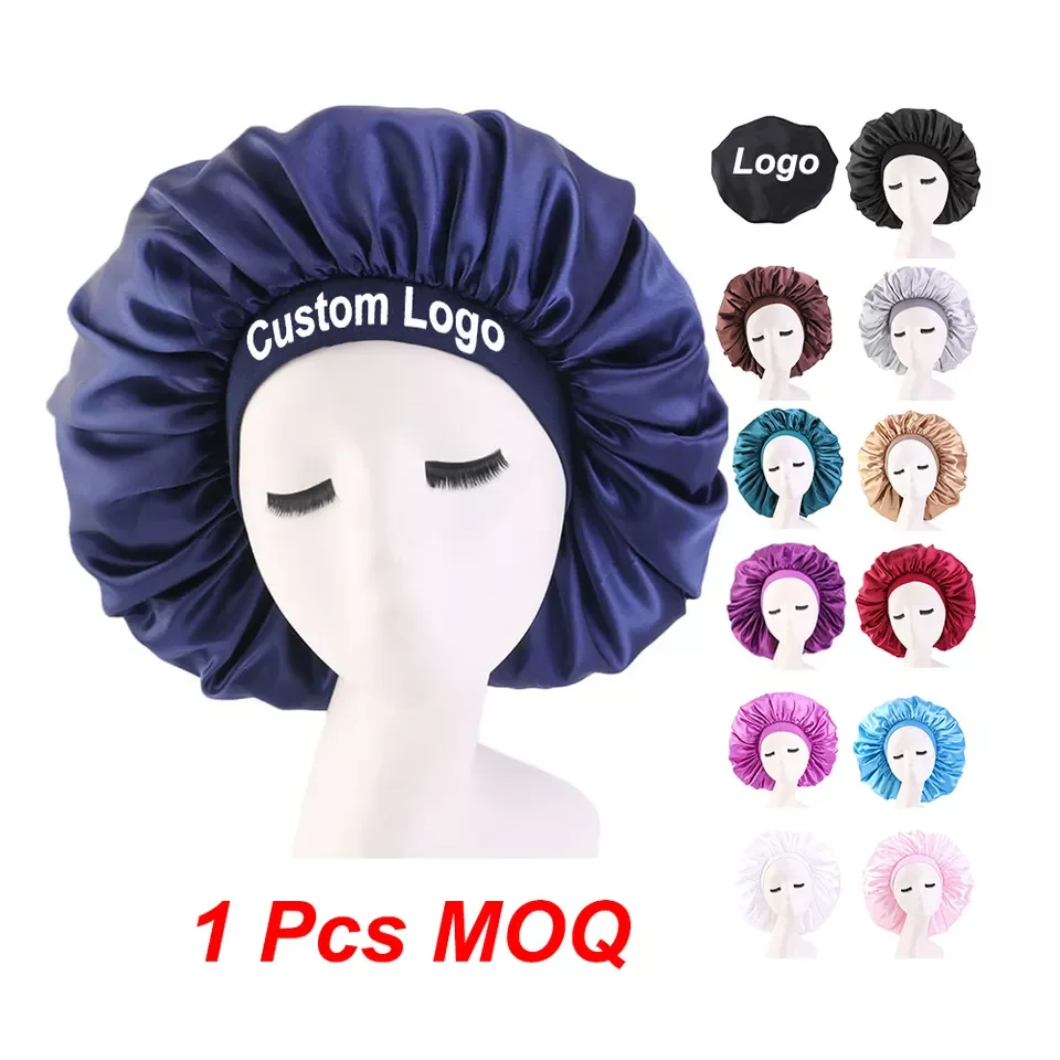 2022 women sleep bonnets and satin hair wraps vendors with custom logo bling designer silk bonnets