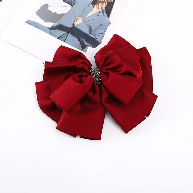 Custom Korea Solid Color Extra-large Size Bow Hair Clip 3D Headdress Flower Hair Spring Clip Satin Hair Bows Accessories