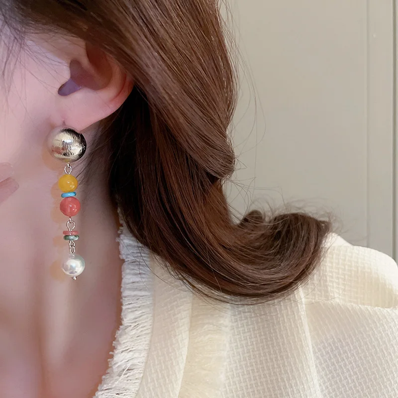 fashion quality agate pearl tassel chain earring women