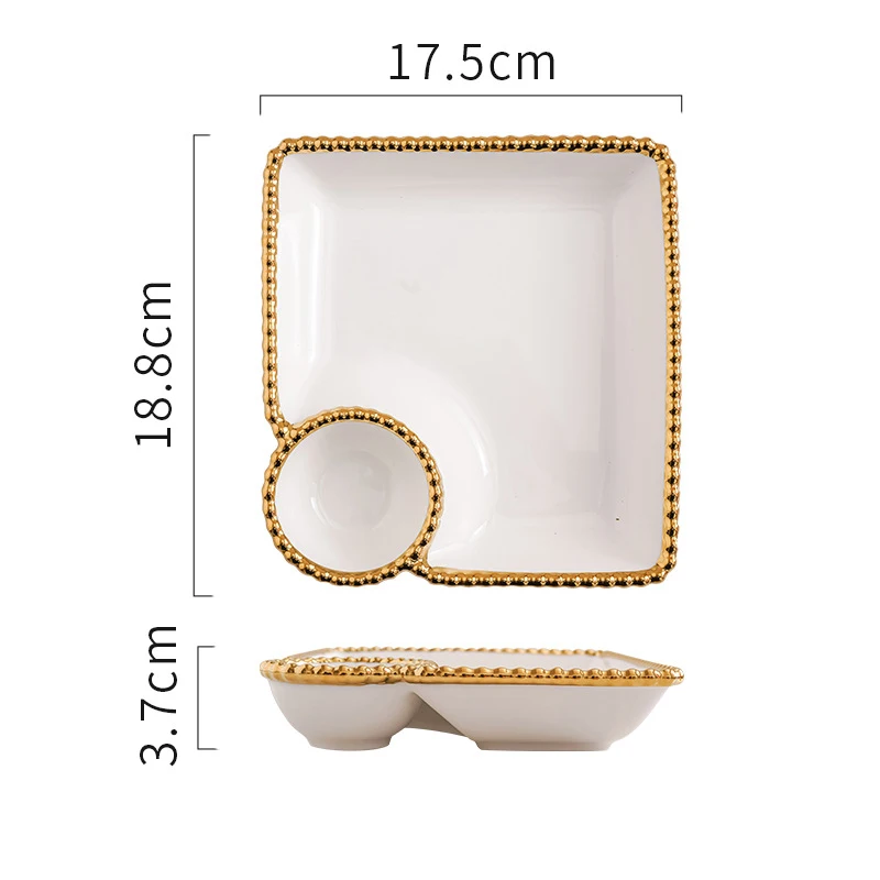 New Arrival Luxury Nordic Style Golden Rim Dumplings Sushi Snack White Serving Plate Luxury Ceramic Phnom Penh Square Plate