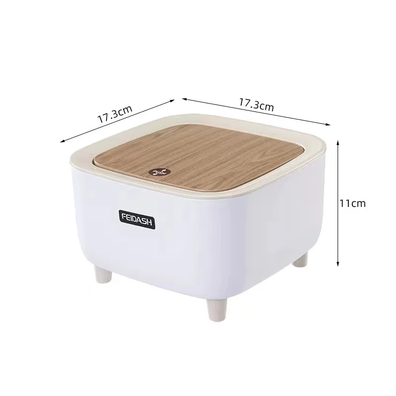 Eco Friendly Press type simple Household Table Round squared white Trash Can with wooden Lid