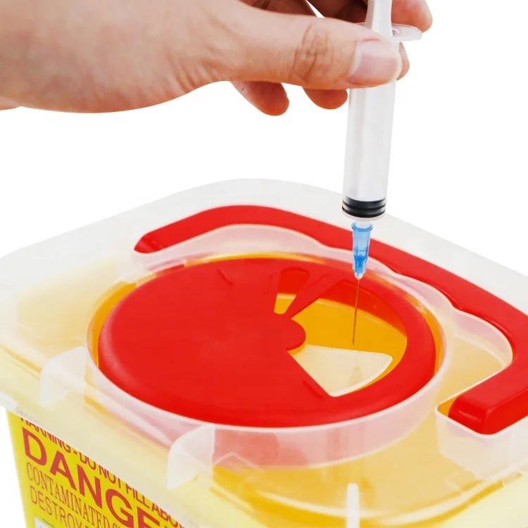 Disposal Plastic 5L Medical Sharps Container Biohazard Needle Waste Box For Tattoo Artists
