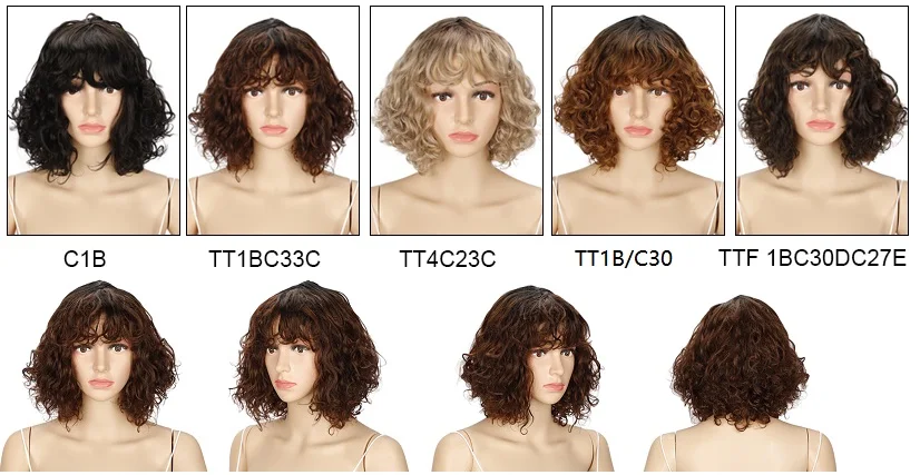 Rebecca Short Wigs for Black Women Curly Afro Kinky Wavy Wig with Bangs Black Natural Looking Synthetic Hair Replacement Wigs