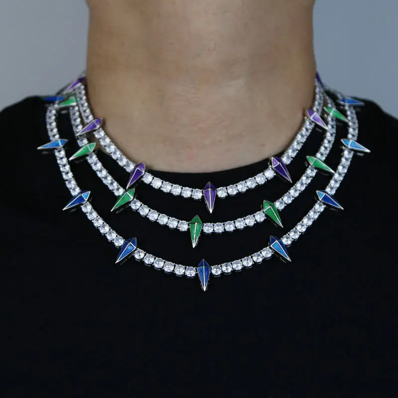 Women 5mm Luminous Enamel Copper Zircon Diamonds Hip-hop Cool Necklace Tennis Chain For Bro Gift For Men