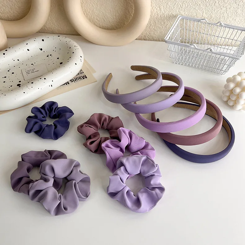 2022 Scrunchies Headband set Custom fabric hair hoop Girl fashion curly hair scrunchies accessories Soft sponge padded headbands
