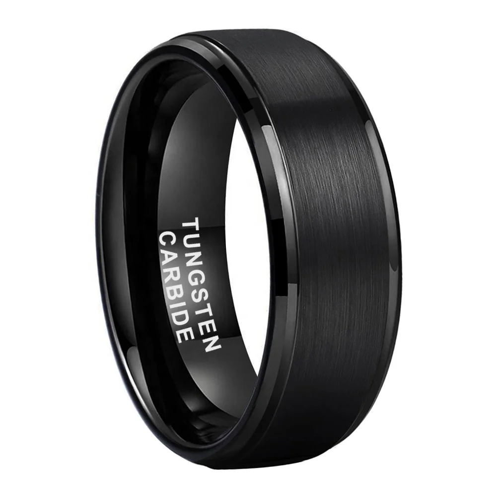Coolstyle Jewelry Dropshipping Wholesale 8mm Stepped Beveled Fashion Engagement Wedding Band Black Tungsten Ring for Men Women