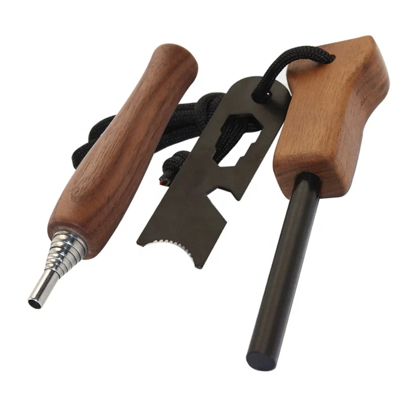 Custom Bushcraft Fire Kits Magnesium Ferro Rod Feuerstarter Kit with Wooden Blower Pipe for Camping
